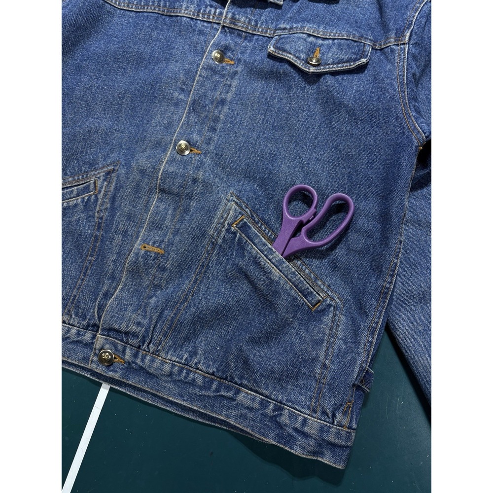 Vintage Denim Jacket Flannel-Lined Trucker Men's Medium Boxy Corduroy Collar 90s - Picture 9 of 16